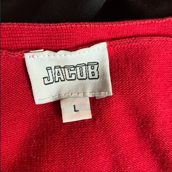 JACOB - RED Cardigan buttons down crew neck - Colored flowers embroidery large - Picture 9 of 11